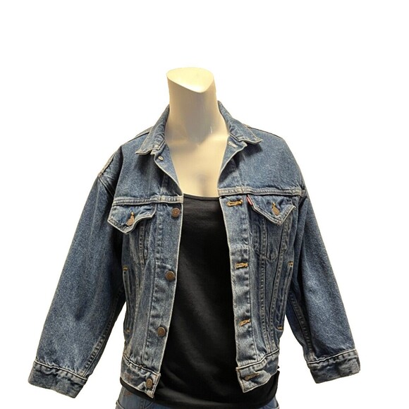 LEVI'S Vintage 80s Made In USA Jean Denim Washed Trucker Jacket Small - Picture 1 of 9